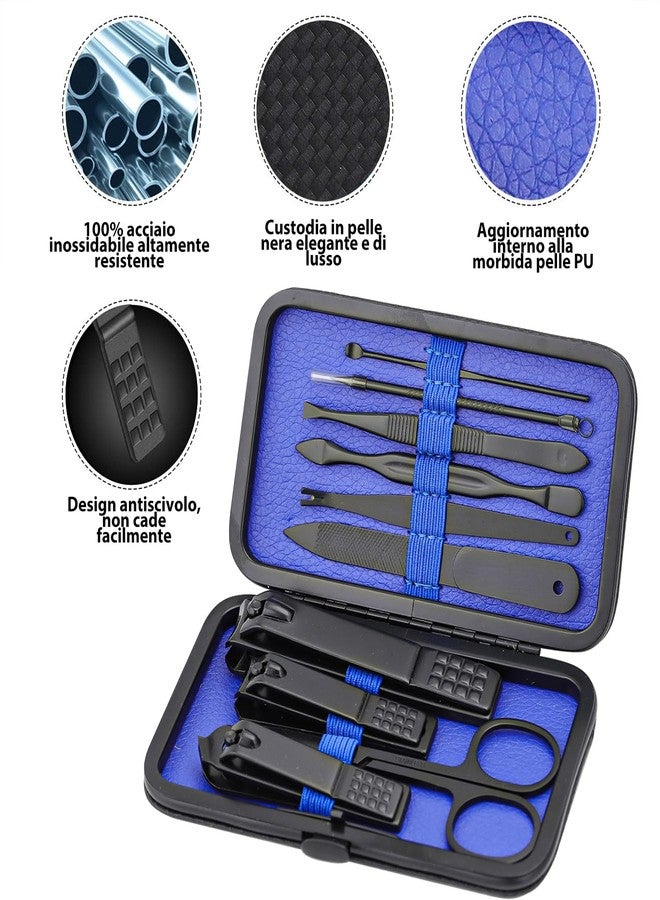Glamne Manicure Set Nail Clippers Kit Professional Stainless Steel Nail Care Tools with Leather Travel Case 10 in 1 Blue - Image 3